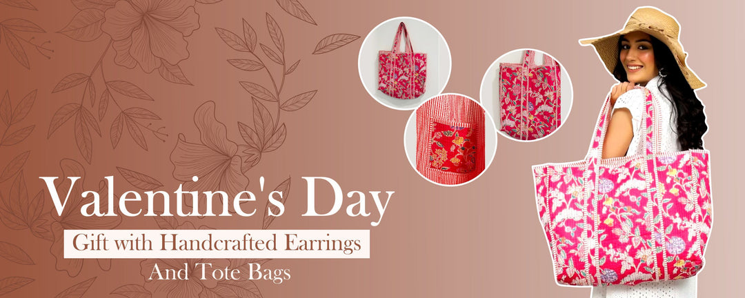 Valentine's Day Gift with Handcrafted Earrings and Tote Bags