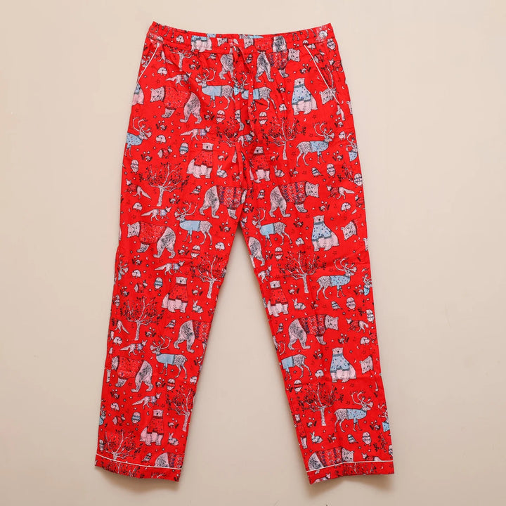 Cozy Up in Christmas Cheer: Festive Print Pajama Set for Winter Nights- Red