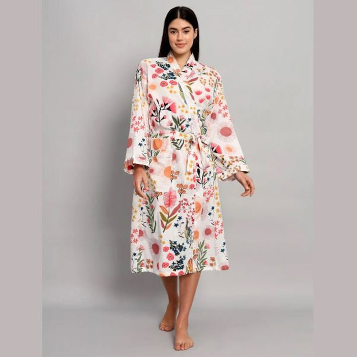 Cotton Kimono Robe with Bold Eagle Print