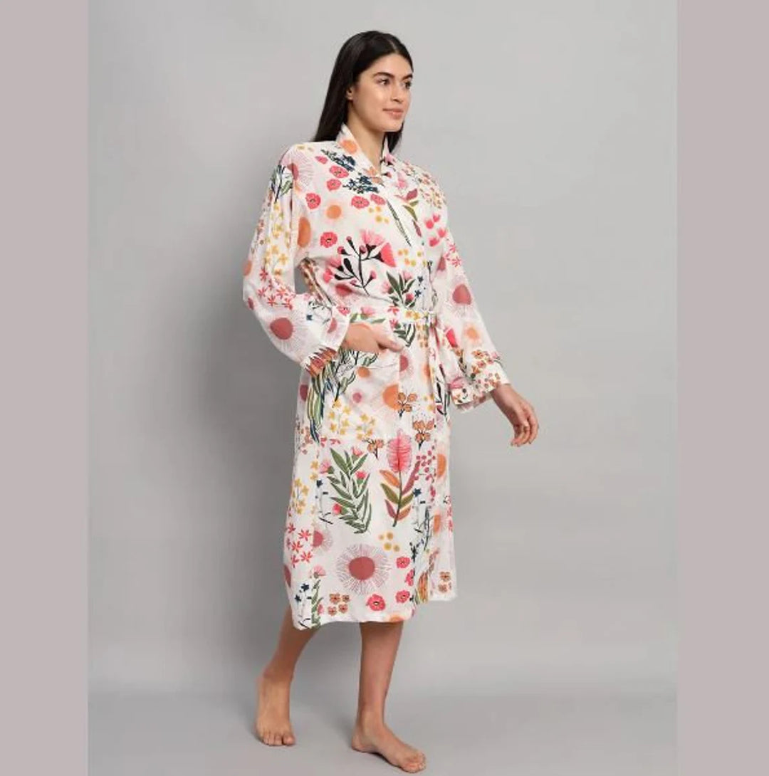 Cotton Kimono Robe with Bold Eagle Print