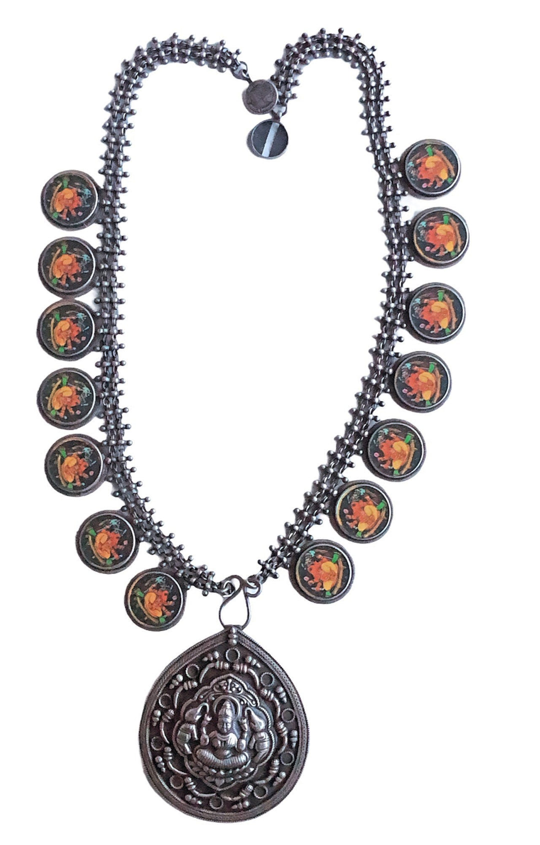 Antique Temple Jewelry Oxidized Ganesh Coin Necklace