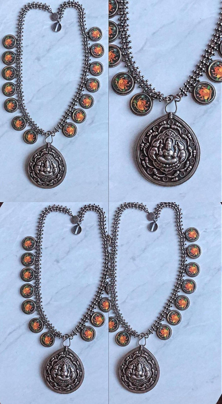 Antique Temple Jewelry Oxidized Ganesh Coin Necklace