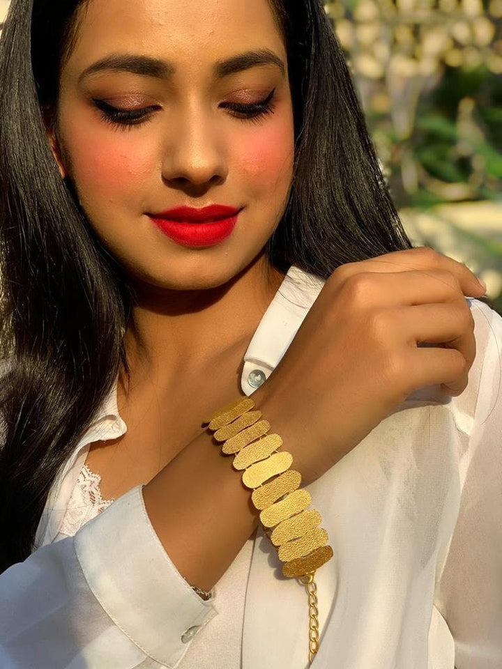 Bracelet and Studs Combo Set - Brass with Gold Plating