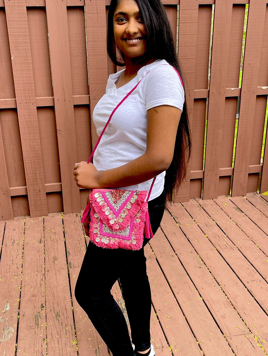 Pink Eco-Jute Gypsy Chic Bag with Banjara Tassels - Valentine's Day Gift