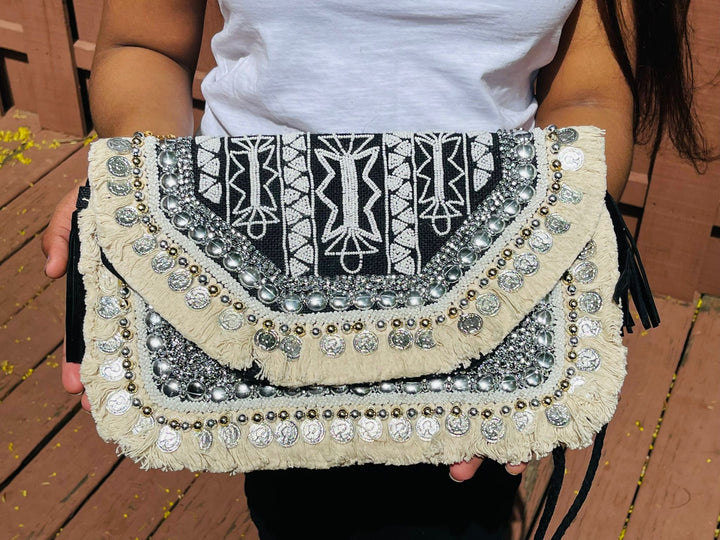 Black and White Aztec Bohemian Bag - Mother's Day Gift
