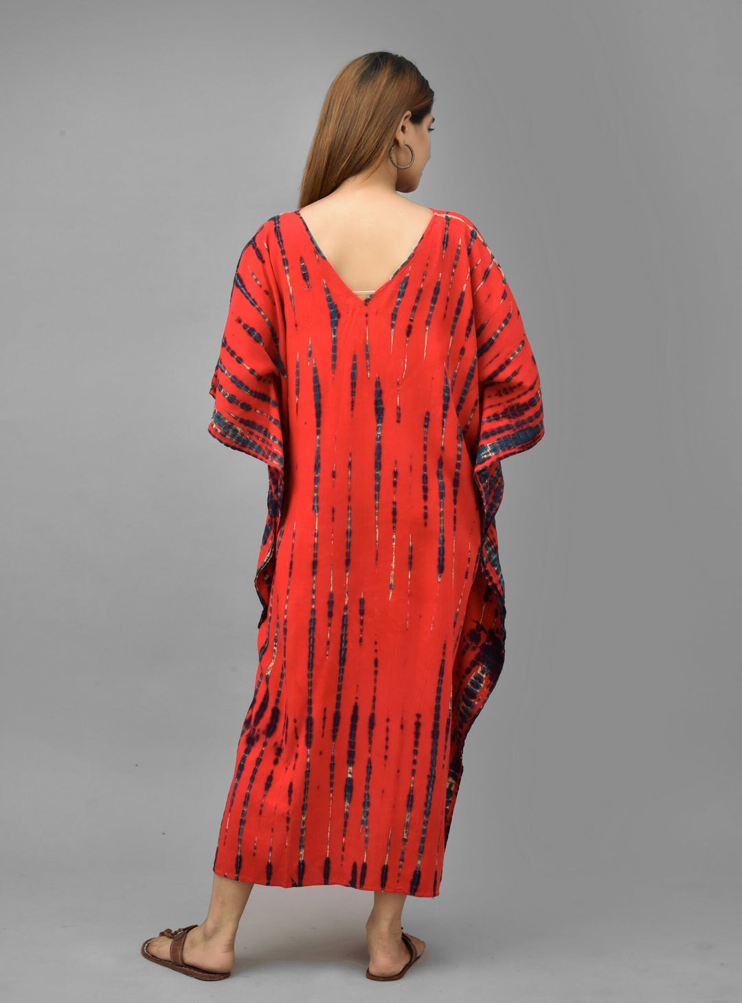 Red Tie Dye Kaftan Dress - Flowy Boho Maxi for Women