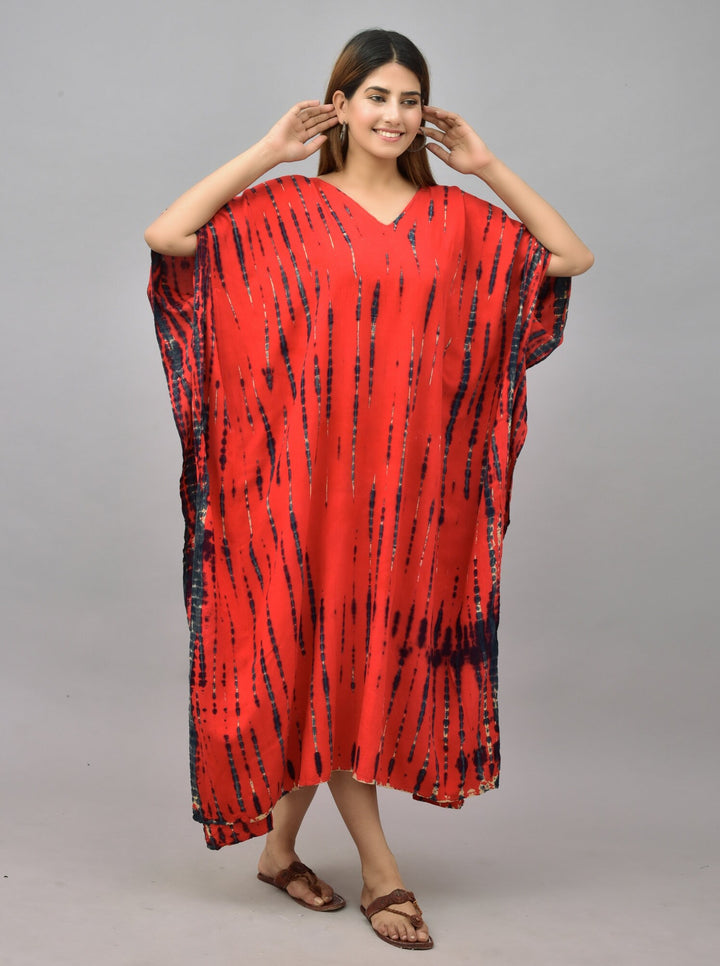 Red Tie Dye Kaftan Dress - Flowy Boho Maxi for Women