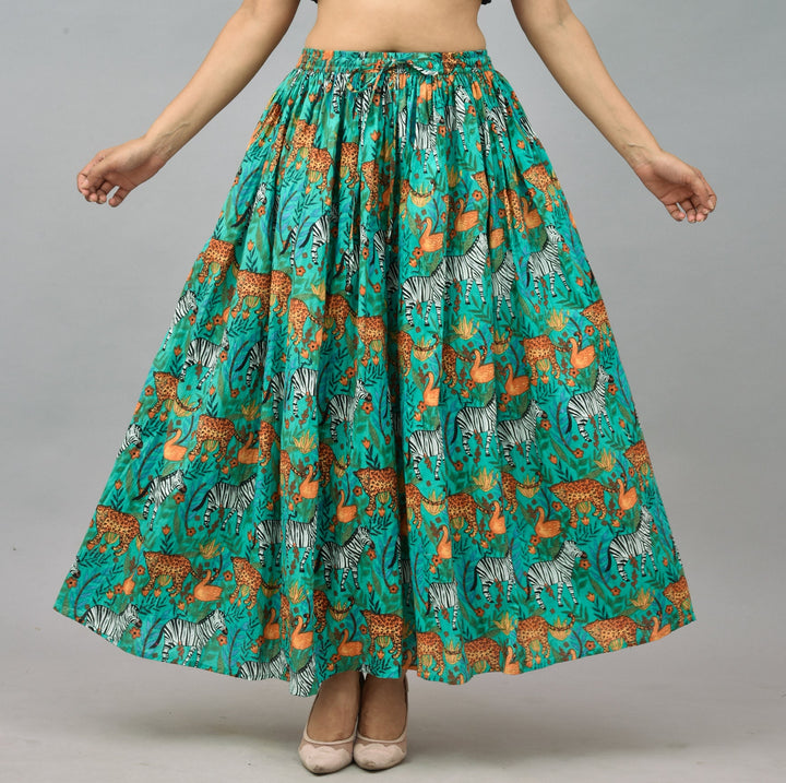 Turquoise Tiger Print Cotton Skirt Tunic