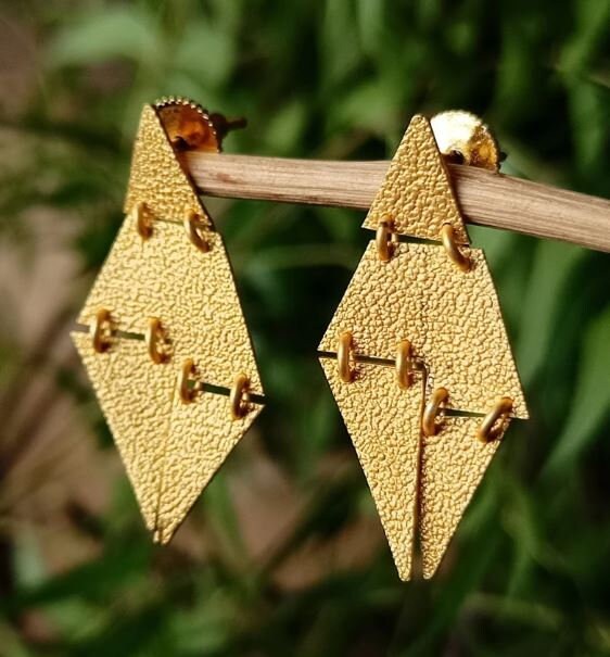 Valentine's Day Gift, Statement Golden earrings -Gold hoop studs earrings for Women -Brass handmade earrings - Minimalist Bridesmaid jewelry