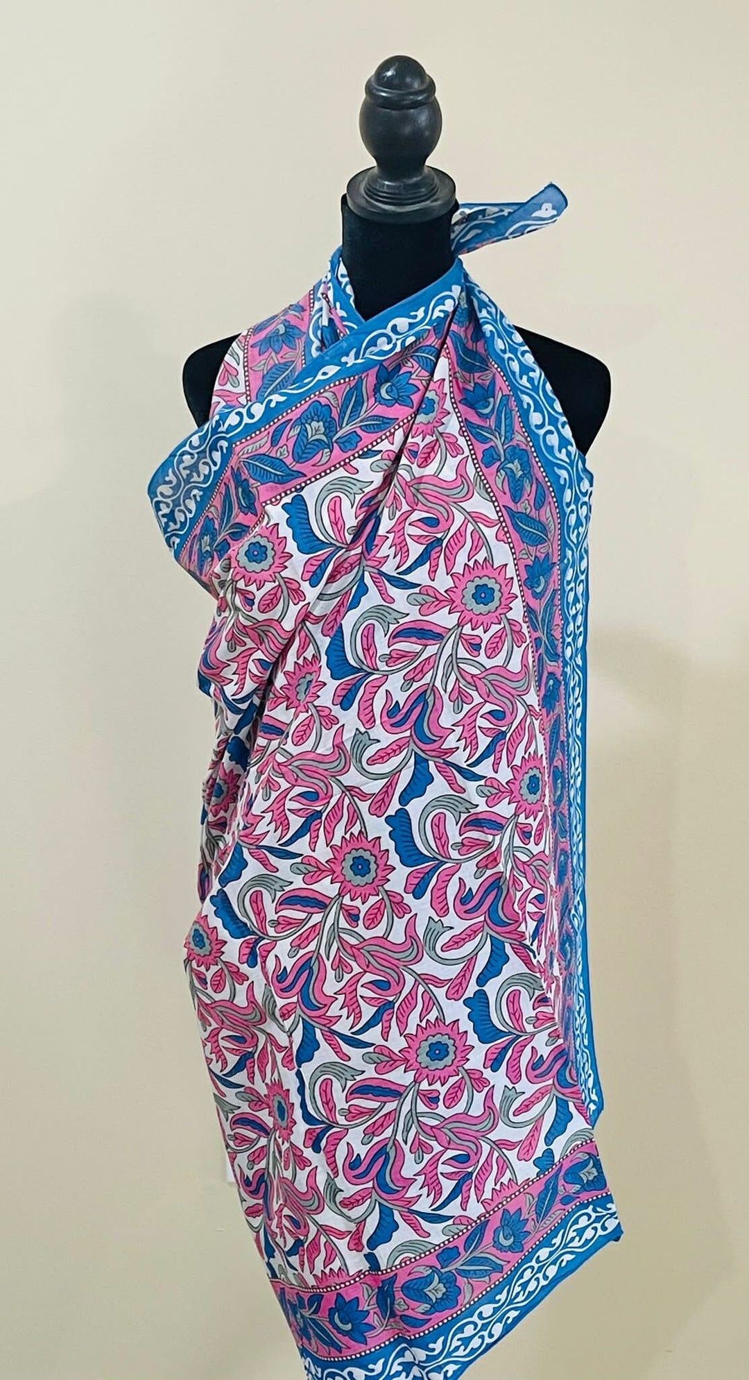 Floral Kalamkari & Batik Indian Hand Block Print Cotton Sarong
