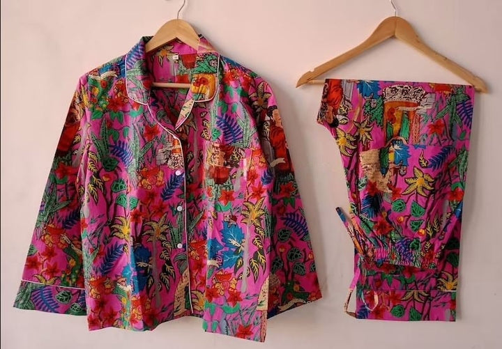 Dream in Blue: Frida Kahlo Cotton Pajama Set