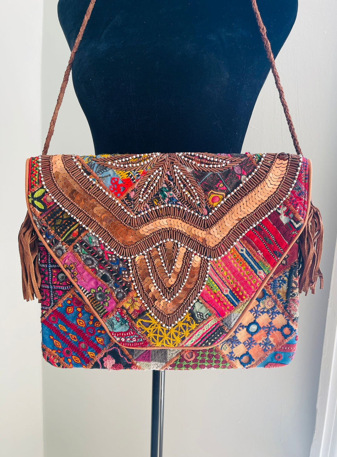 Floral Embroidered Leather Crossbody Purse