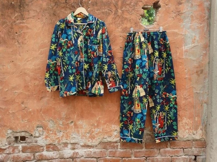 Dream in Blue: Frida Kahlo Cotton Pajama Set