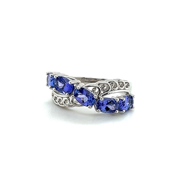 VINTAGE NATURAL TANZANITE OVAL WHITE GOLD PLATED RING
