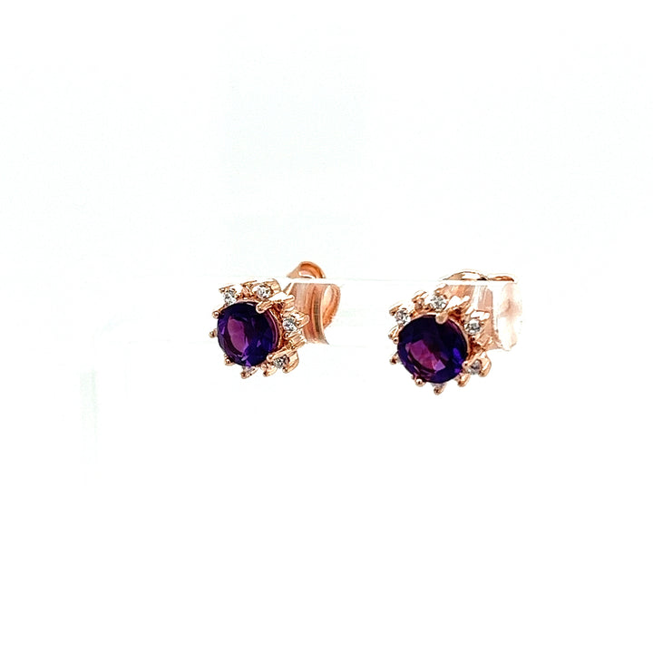 Timeless Elegance: Vintage Amethyst Stud Earrings in Rose Gold