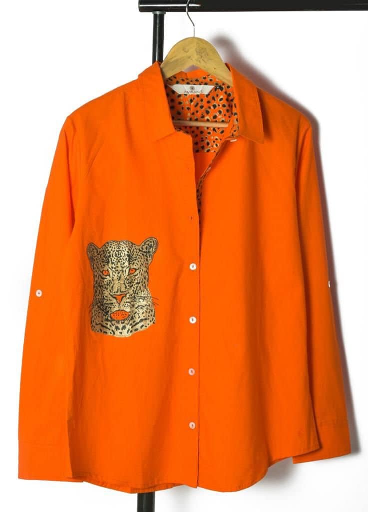 Cheetah Chic: Stand Collar Cotton Shirt by Amranis