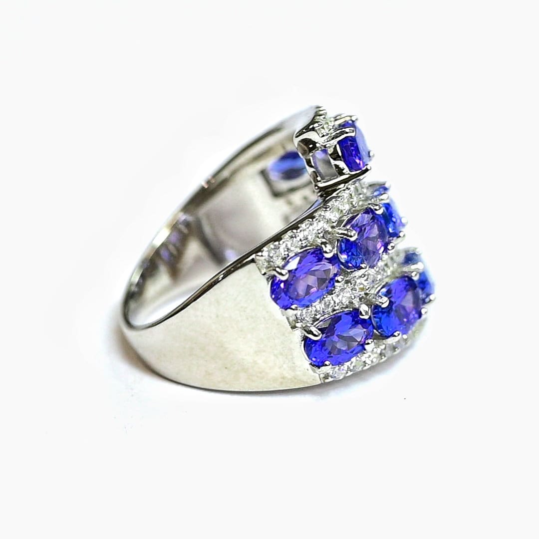 Vintage Sterling Silver Tanzanite & White Topaz Engagement Ring.